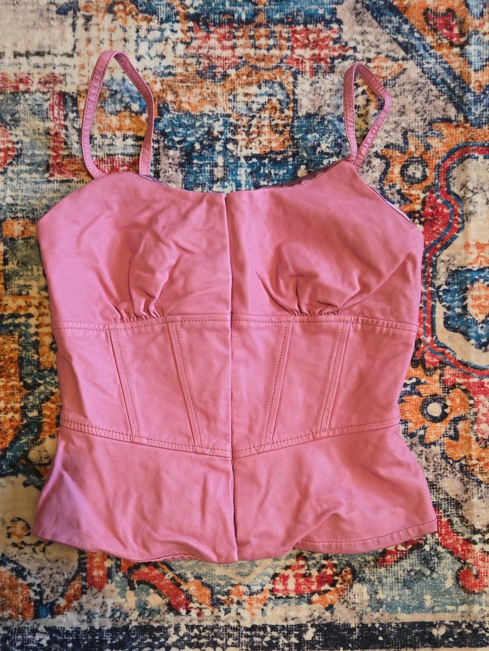 Vtg Cache 100% Leather Pink Corset Bustier Tank Top Women's Size 2